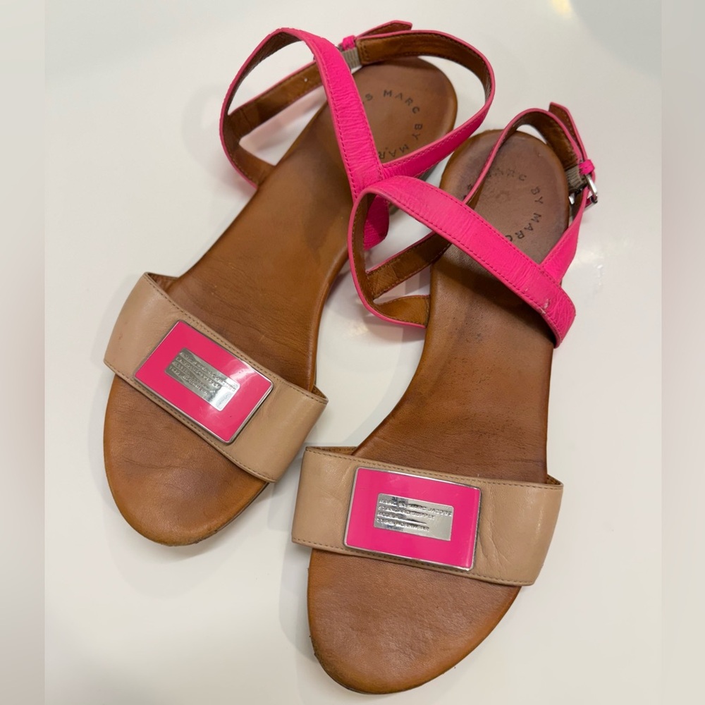 Marc by Marc Jacobs Leather Sandals , Neutral / Pink, Size 38 (US 8)‎